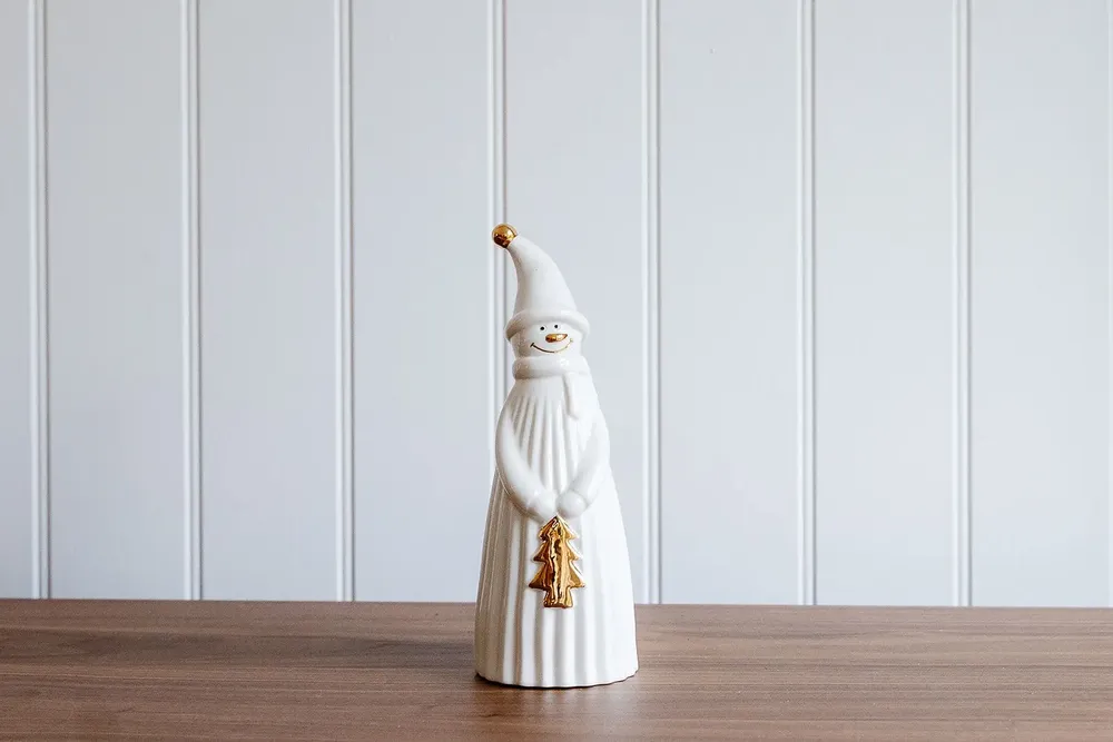 Décorations pour tables de Noël - Bonhomme de neige blanc et doré en céramique - WE LOVE SEASONS