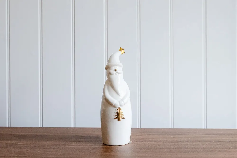 Décorations pour tables de Noël - Ceramic White and Gold Santa - WE LOVE SEASONS