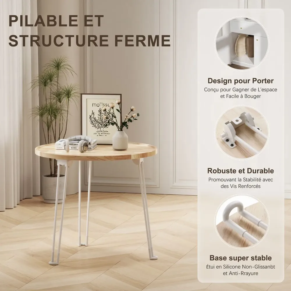 Tables basses - KAPANOU Table Ronde Pliante CCC008-W - KAPANOU