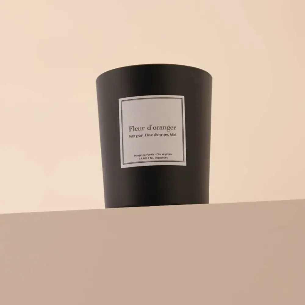 Bougies - Bougie Fleur d'oranger verre noir 180g - Cire 100% végétale - TANDEM FRAGRANCES