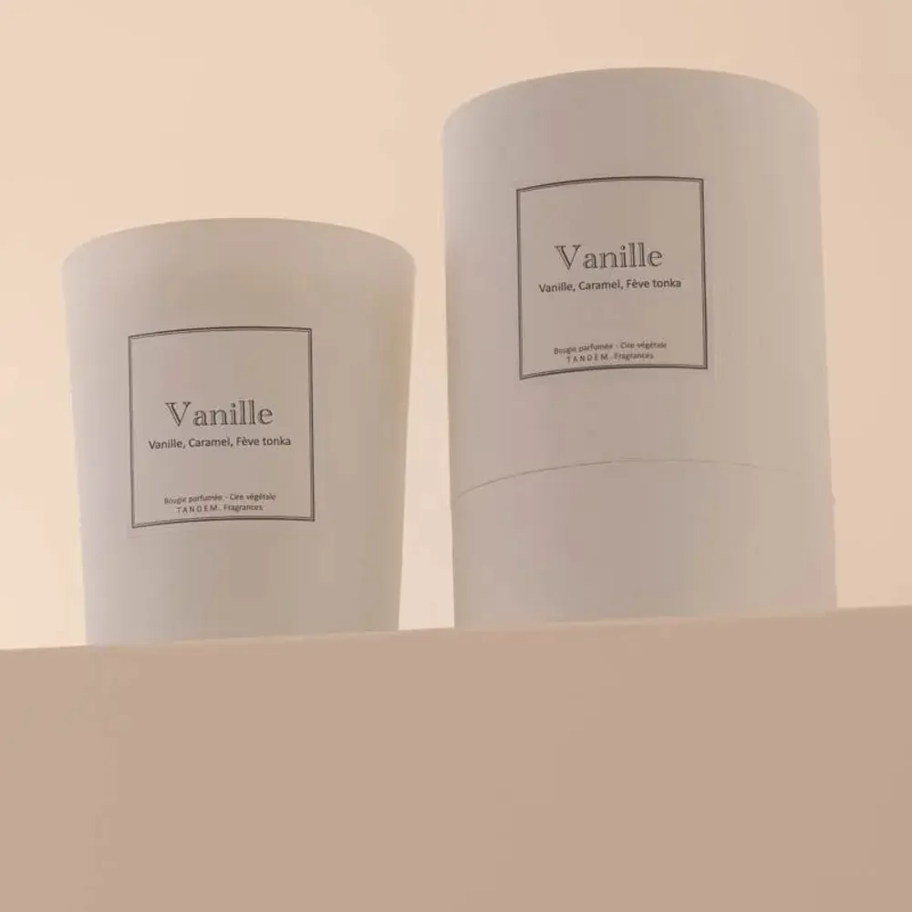 Candles - Vanilla scented candle white glass 6,40oz 100% vegetable wax - TANDEM FRAGRANCES