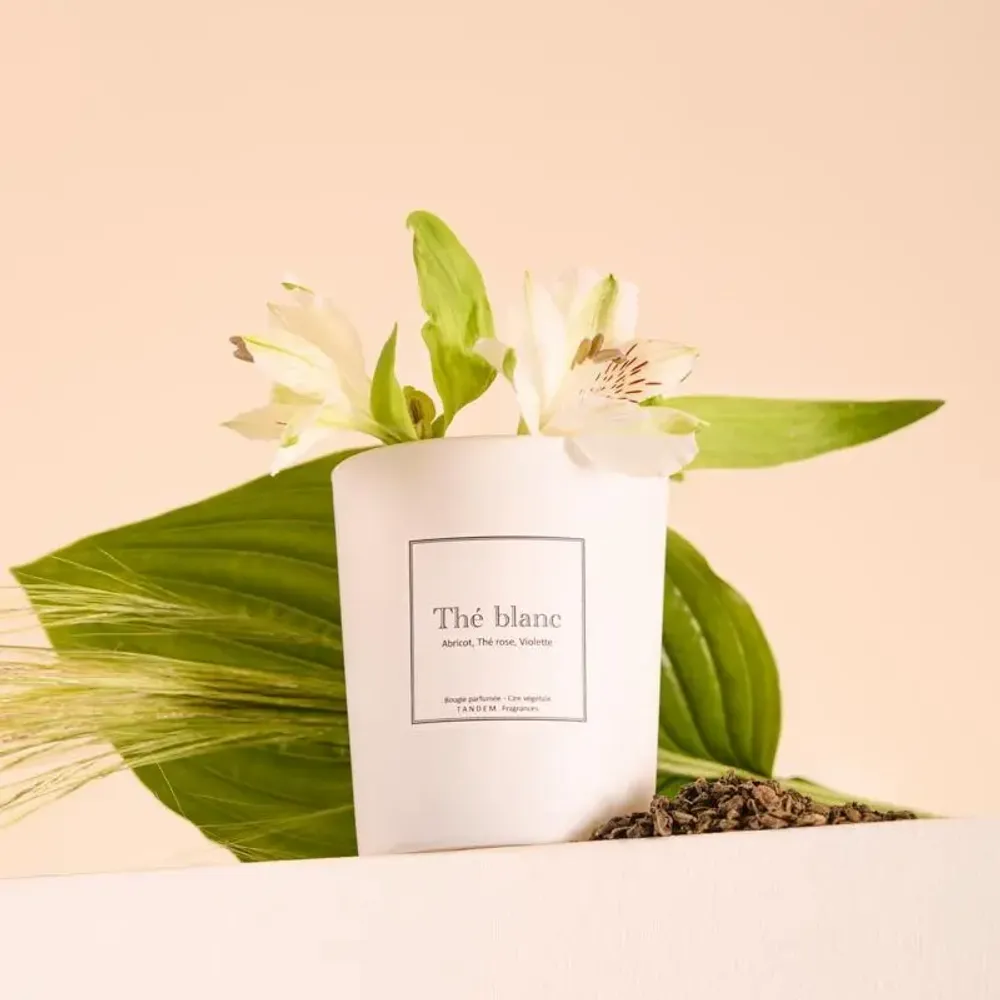 Candles - White tea scented candle white glass - 6,40oz 100% vegetable wax - TANDEM FRAGRANCES