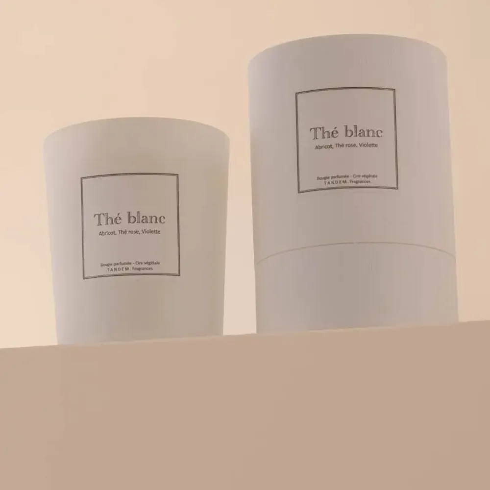 Candles - White tea scented candle white glass - 6,40oz 100% vegetable wax - TANDEM FRAGRANCES