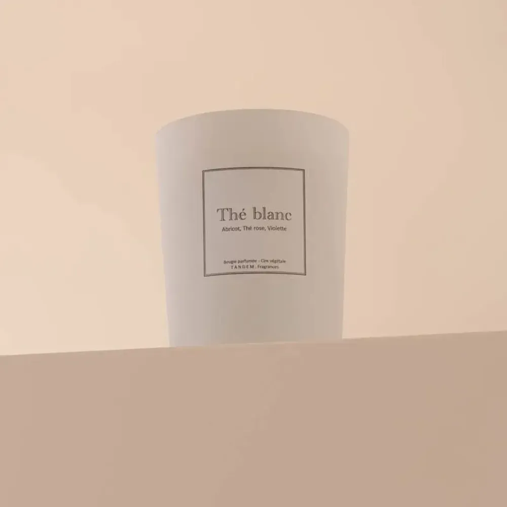 Candles - White tea scented candle white glass - 6,40oz 100% vegetable wax - TANDEM FRAGRANCES