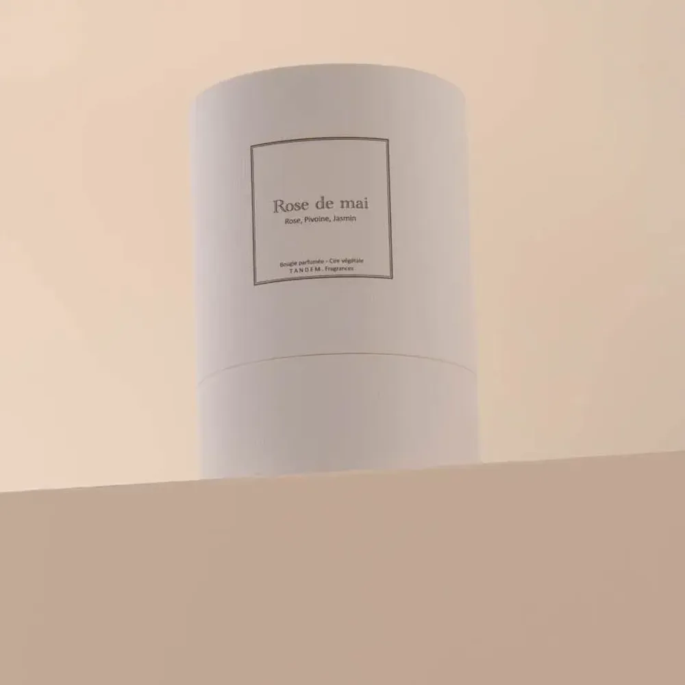 Bougies - Bougie Rose de mai verre blanc 180g - Cire 100% végétale - TANDEM FRAGRANCES