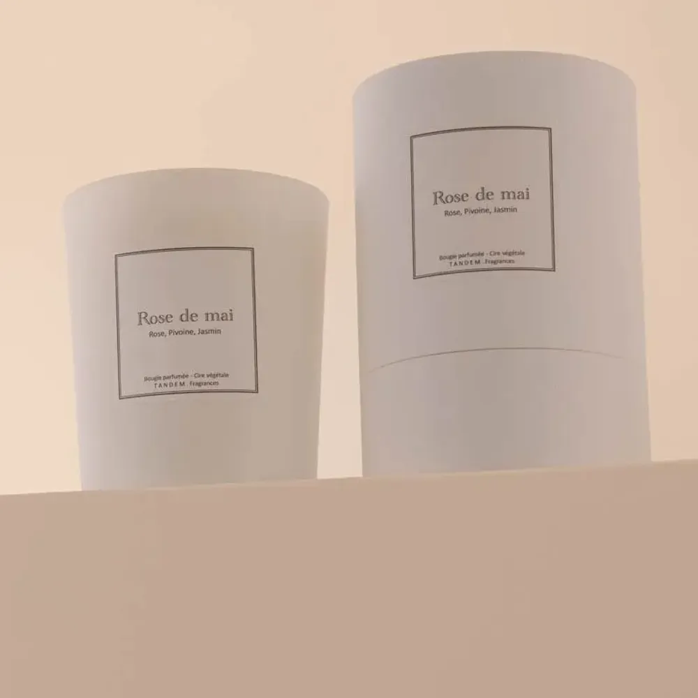 Bougies - Bougie Rose de mai verre blanc 180g - Cire 100% végétale - TANDEM FRAGRANCES