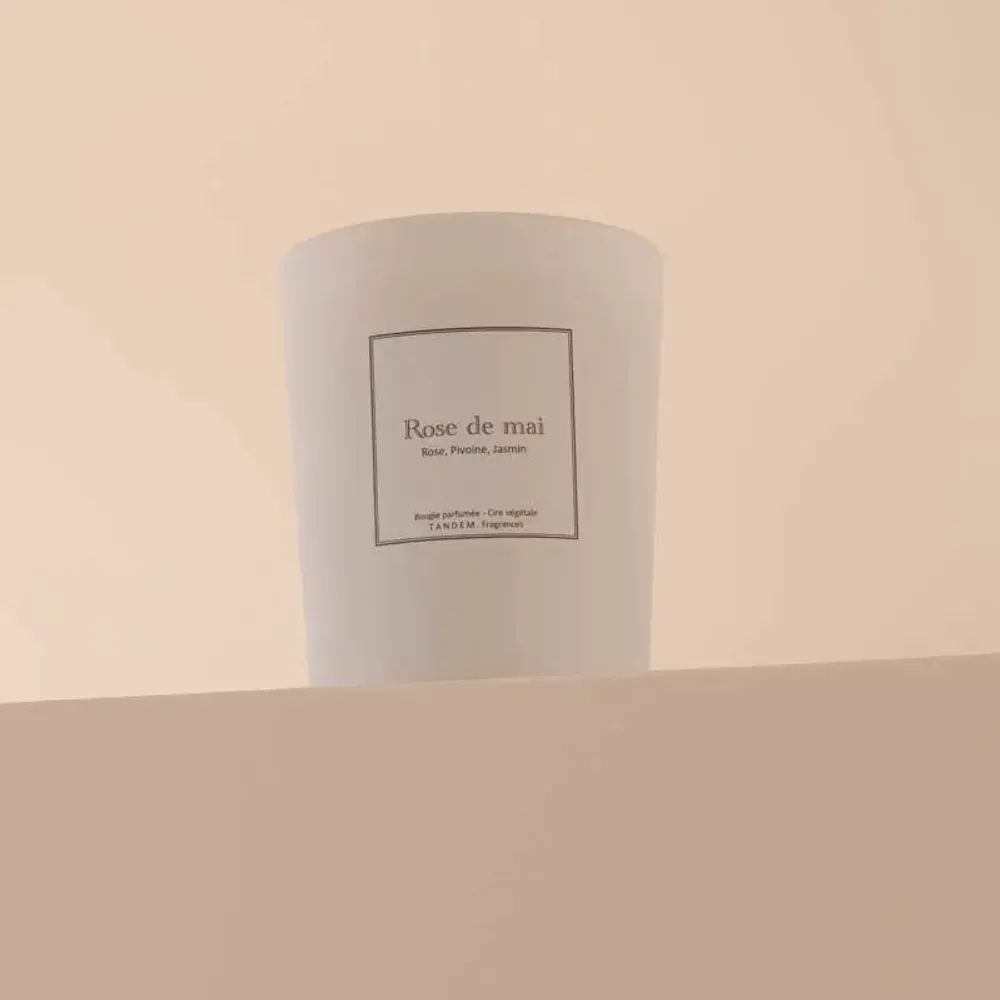 Bougies - Bougie Rose de mai verre blanc 180g - Cire 100% végétale - TANDEM FRAGRANCES