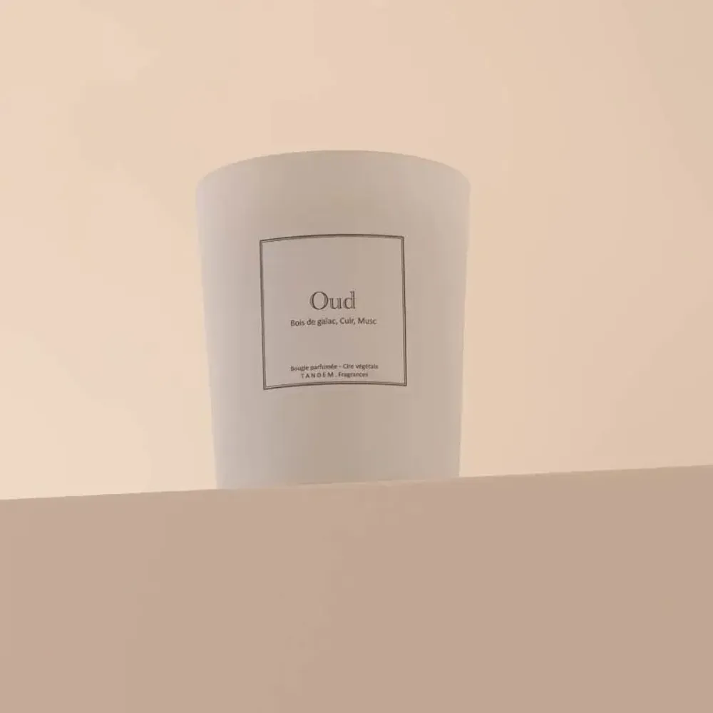 Bougies - Bougie Oud verre blanc 180g - Cire 100% végétale - TANDEM FRAGRANCES