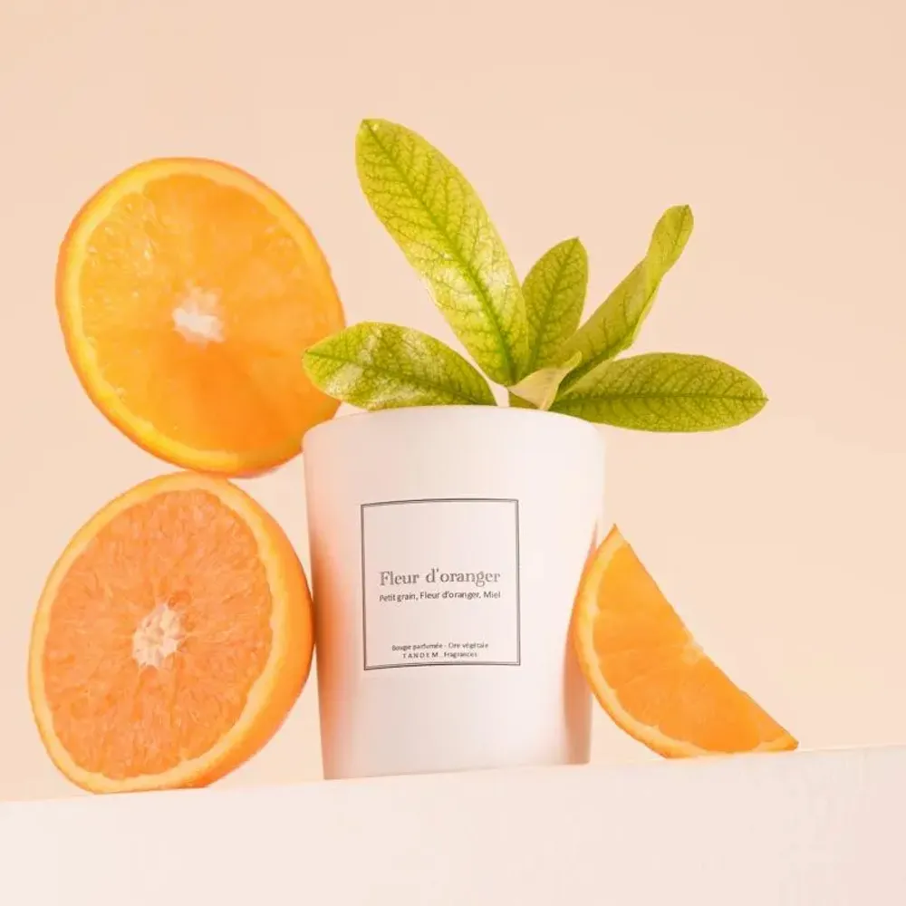 Bougies - Bougie Fleur d'oranger verre blanc 180g - Cire 100% végétale - TANDEM FRAGRANCES