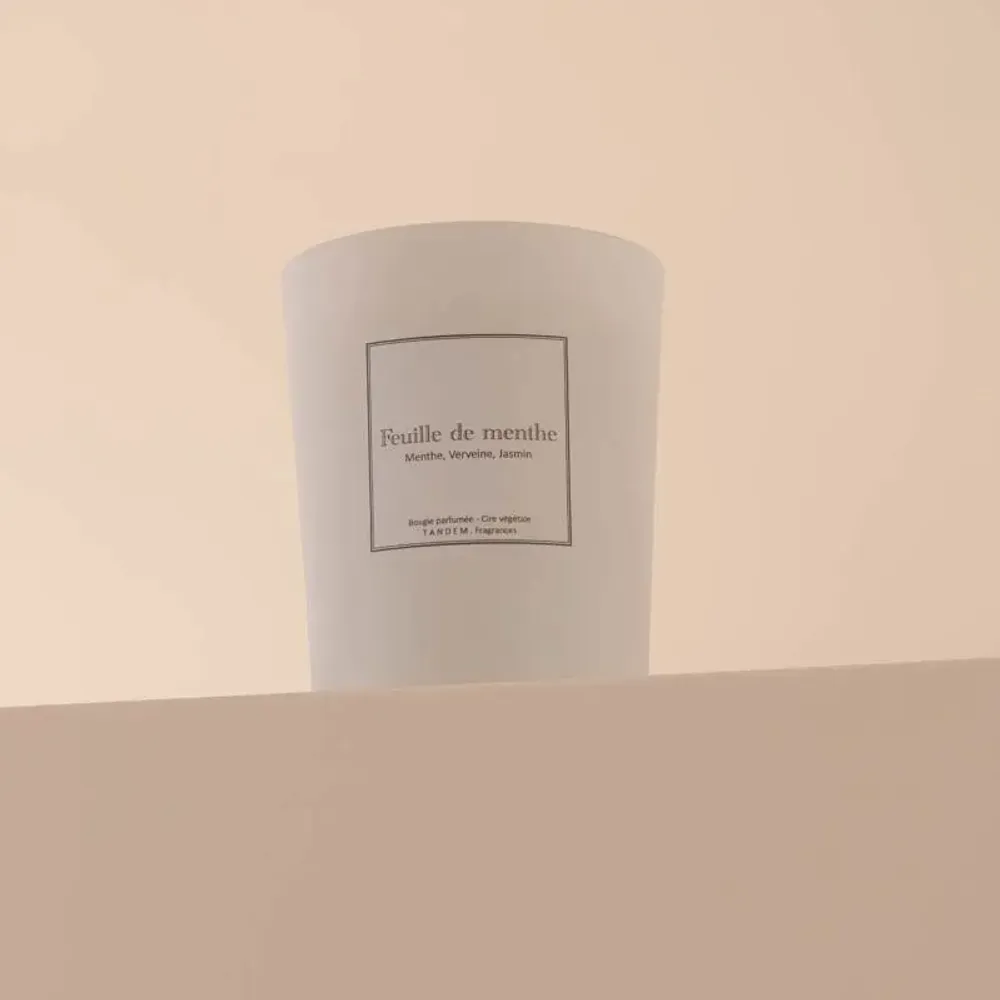 Candles - Mint leaf scented candle white glass - 6,40oz 100% vegetable wax - TANDEM FRAGRANCES