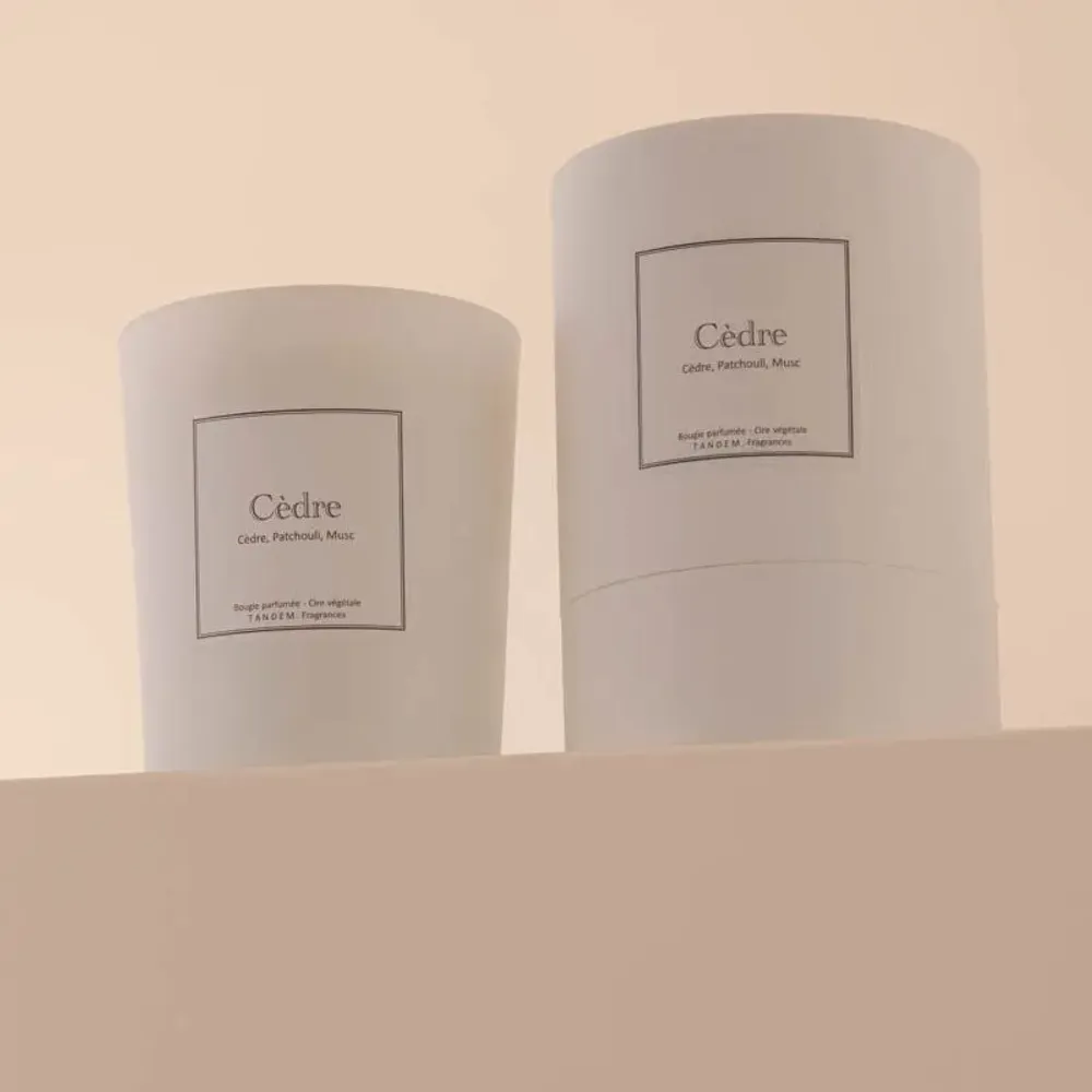 Bougies - Bougie Cèdre verre blanc 180g - Cire 100% végétale - TANDEM FRAGRANCES