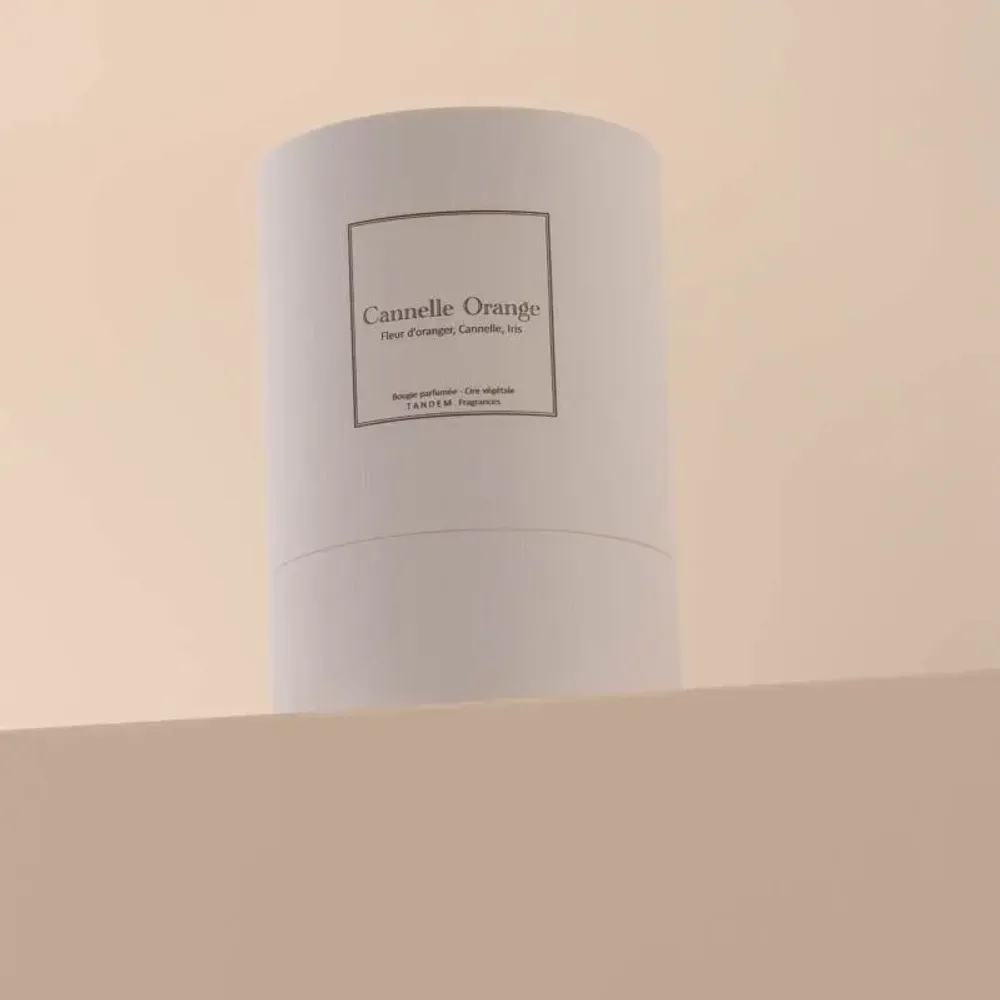 Candles - Orange cinnamon scented candle white glass - TANDEM FRAGRANCES