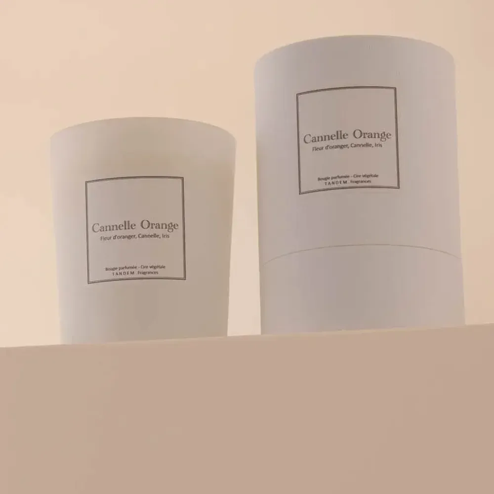 Candles - Orange cinnamon scented candle white glass - TANDEM FRAGRANCES