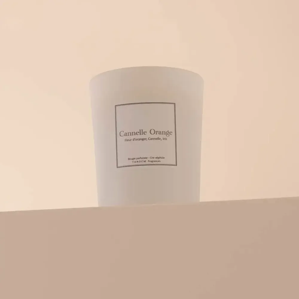 Candles - Orange cinnamon scented candle white glass - TANDEM FRAGRANCES