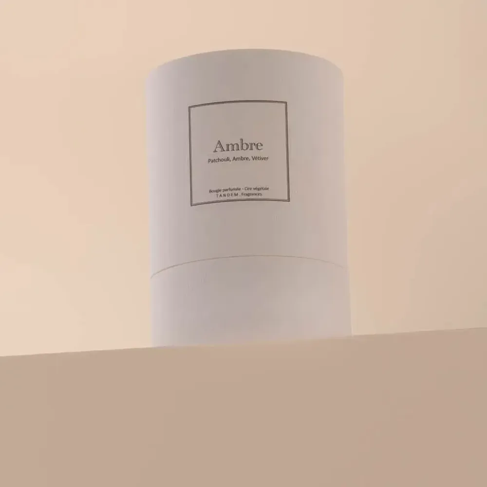 Bougies - Bougie Ambre verre blanc 180g - Cire 100% végétale - TANDEM FRAGRANCES
