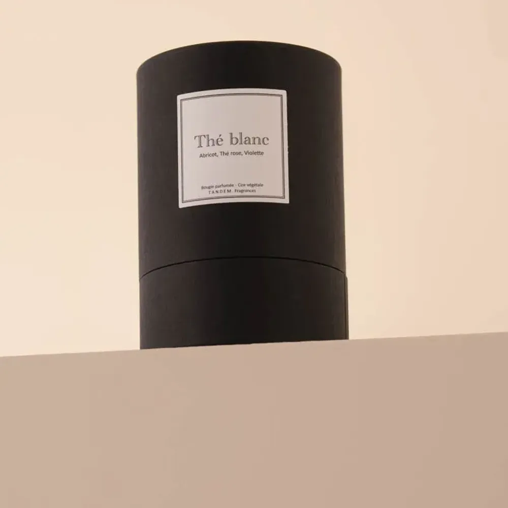 Bougies - Bougie Thé blanc verre noir 180g - Cire 100% végétale - TANDEM FRAGRANCES