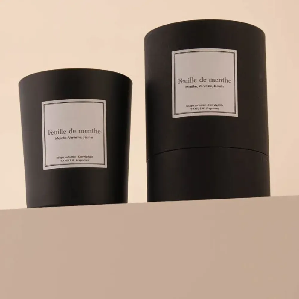 Bougies - Bougie Feuille de menthe verre noir 180g - Cire 100% végétale - TANDEM FRAGRANCES