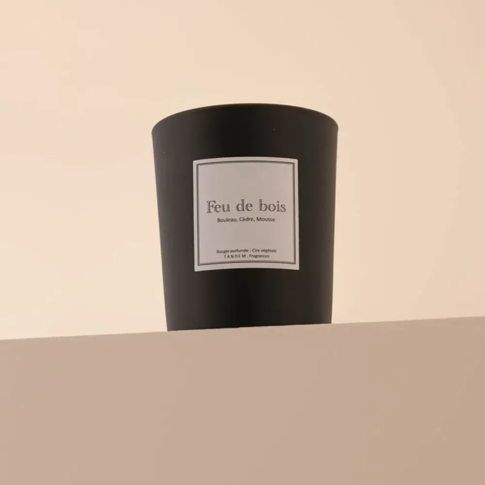 Bougies - Bougie Feu de bois verre noir 180g - Cire 100% végétale - TANDEM FRAGRANCES