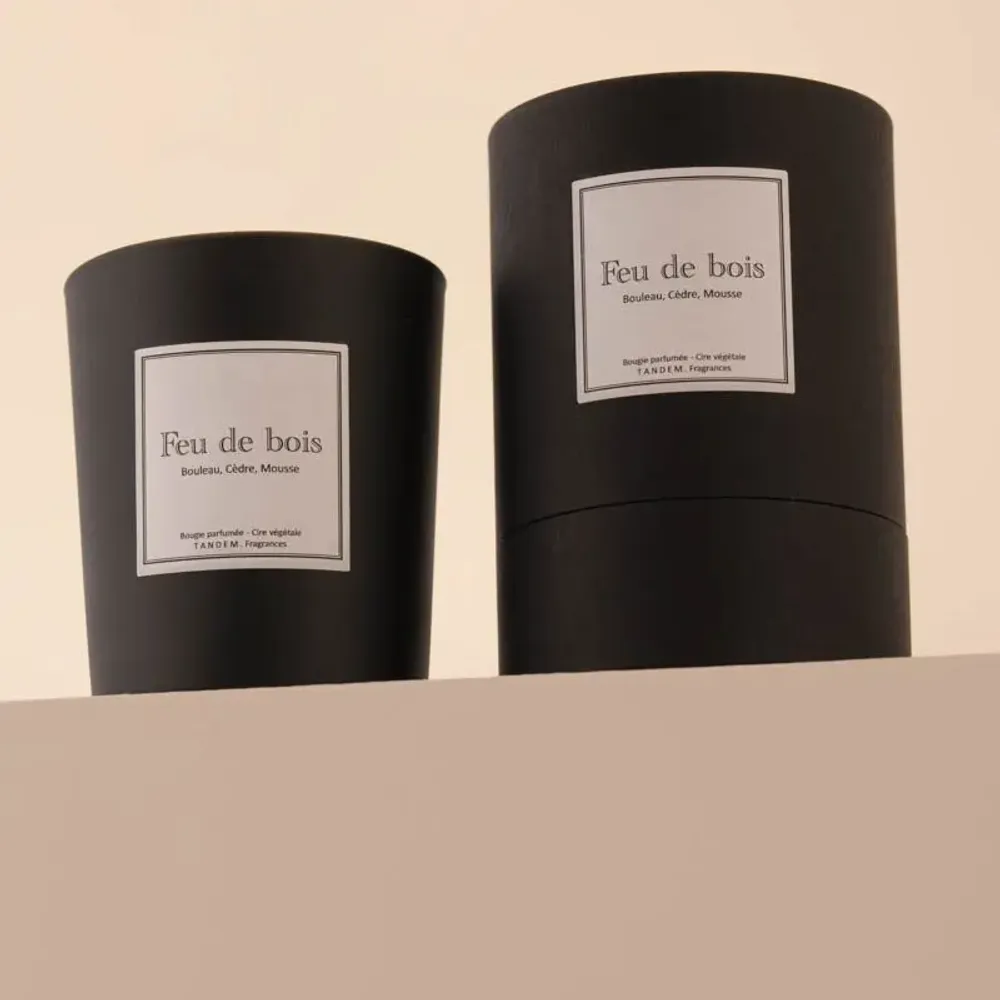 Bougies - Bougie Feu de bois verre noir 180g - Cire 100% végétale - TANDEM FRAGRANCES