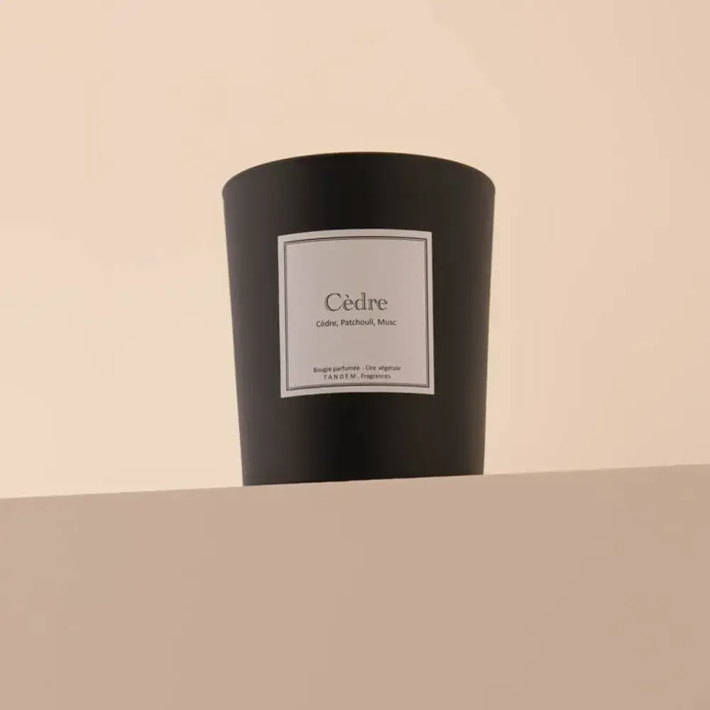 Bougies - Bougie Cèdre verre noir 180g - Cire 100% végétale - TANDEM FRAGRANCES