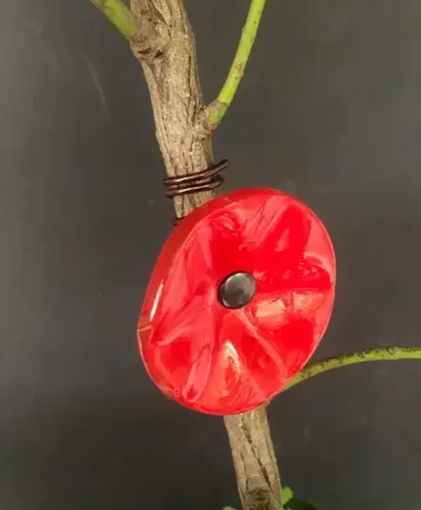 Floral decoration - Small Red Glass Flower For Outside On Flexible Stem - CARNEOL GLASS