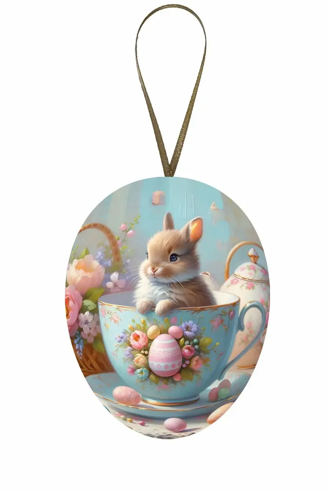 Objets de décoration - Oeuf de Pâques avec anse 9 cm 'Lovely Bunnies' - NESTLER GMBH FEINKARTONAGEN