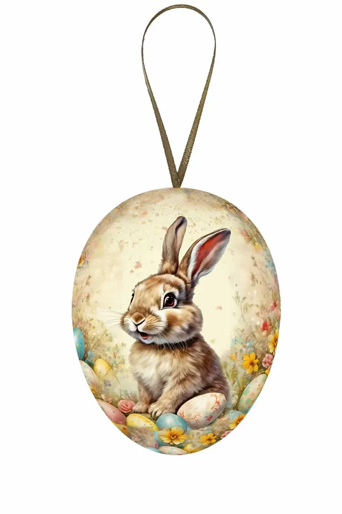 Objets de décoration - Oeuf de Pâques avec anse 9 cm 'Lovely Bunnies' - NESTLER GMBH FEINKARTONAGEN