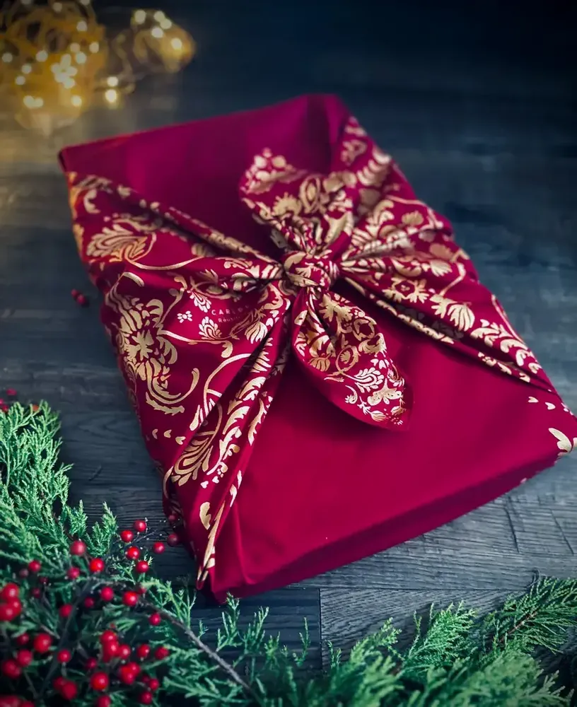 Cadeaux - Pack Famille Furoshiki – Mystérieux Rouge Bordeaux - CARÉDEAU PAPIER CADEAU RÉUTILISABLE