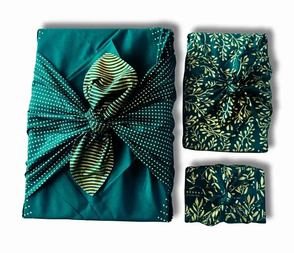 Cadeaux - Pack Famille Furoshiki – Beauté Vert Sapin - CARÉDEAU PAPIER CADEAU RÉUTILISABLE