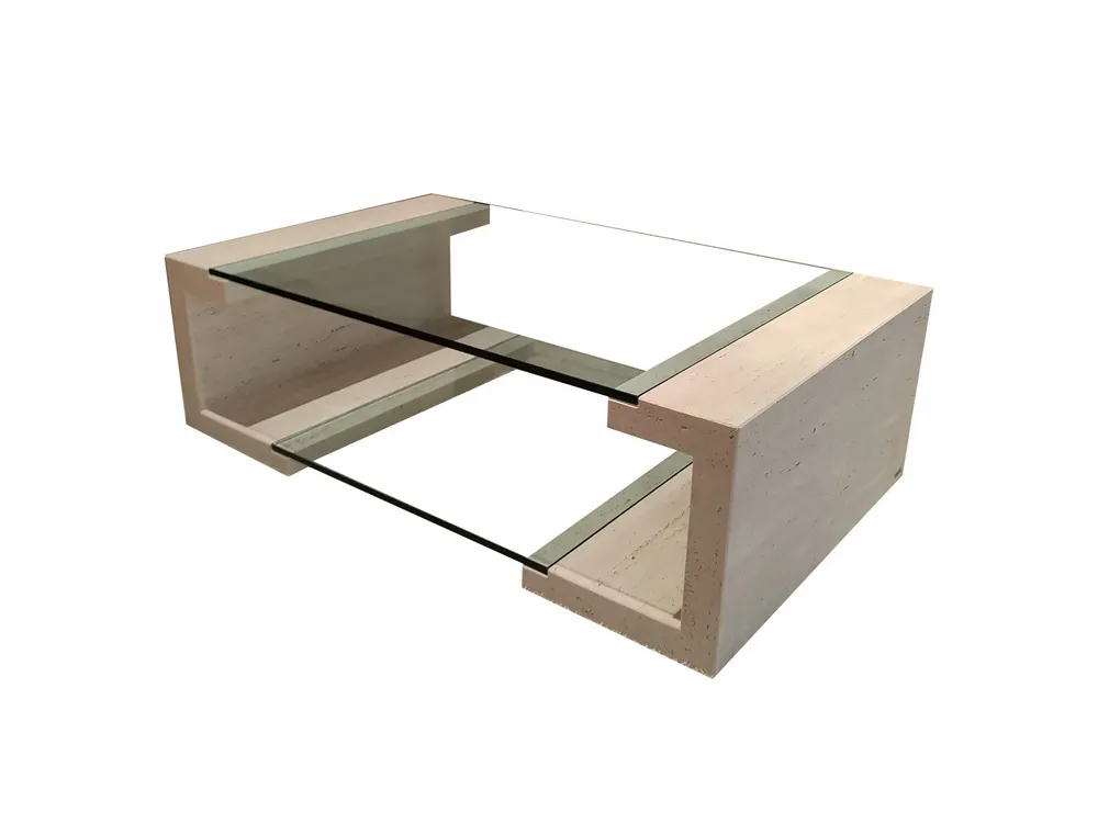 Coffee tables - MANILA Coffee Table in Natural Travertine Marble and Glass - MEDDEL