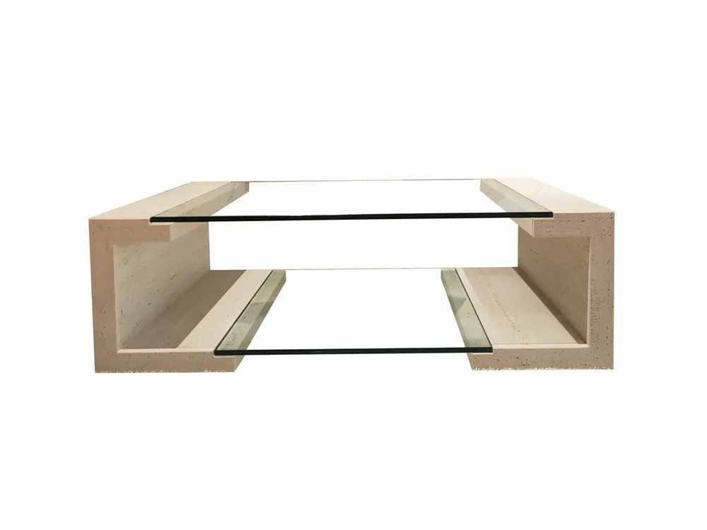 Coffee tables - MANILA Coffee Table in Natural Travertine Marble and Glass - MEDDEL