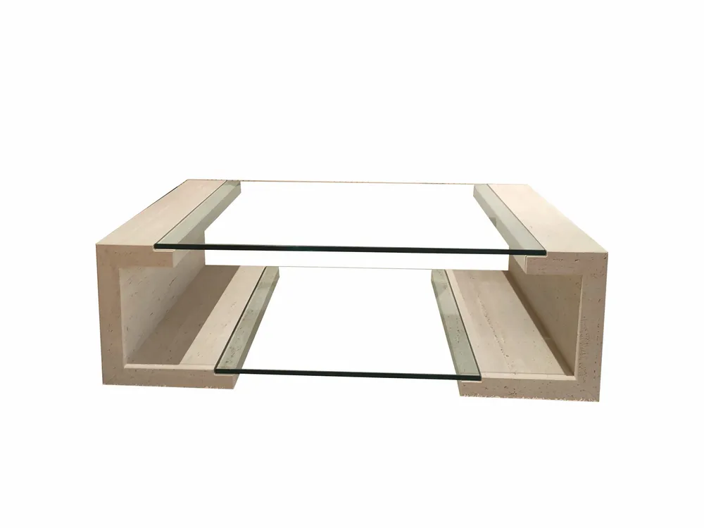 Coffee tables - MANILA Coffee Table in Natural Travertine Marble and Glass - MEDDEL
