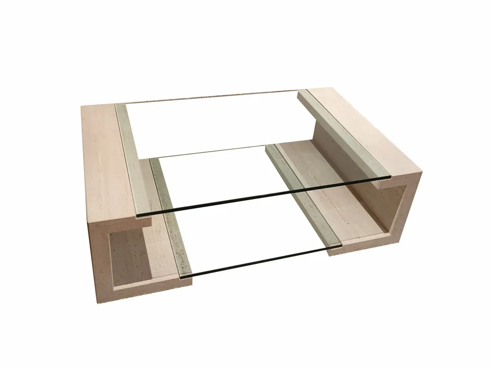 Coffee tables - MANILA Coffee Table in Natural Travertine Marble and Glass - MEDDEL