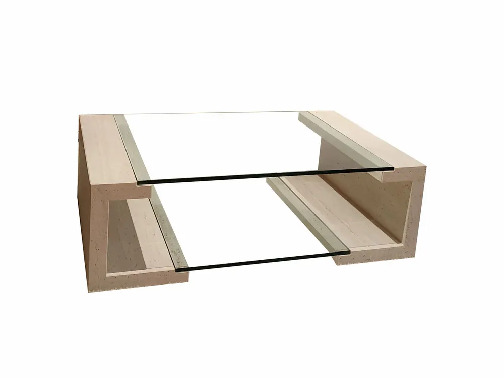 Coffee tables - MANILA Coffee Table in Natural Travertine Marble and Glass - MEDDEL