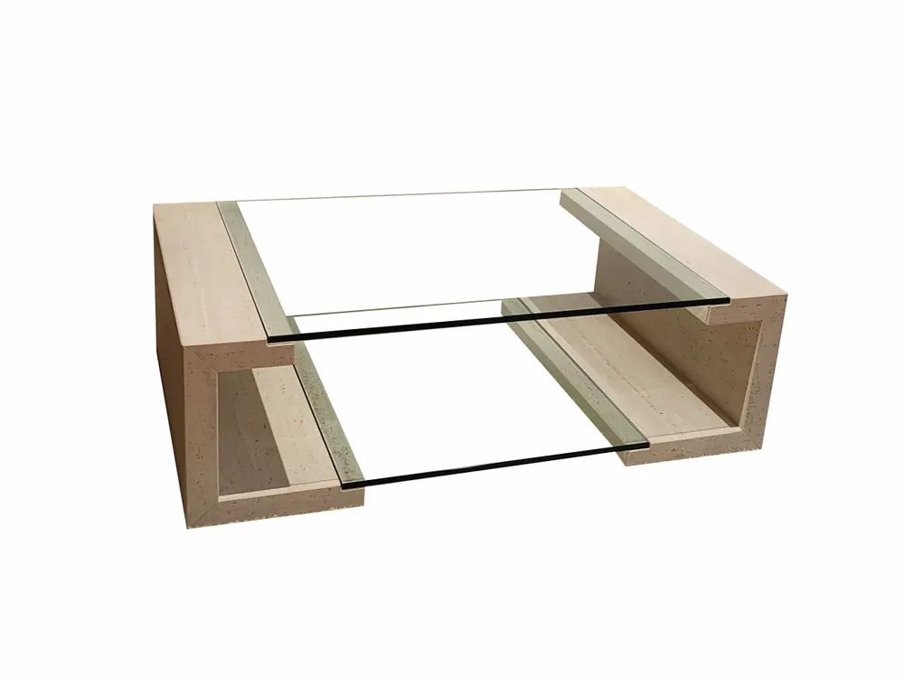 Coffee tables - MANILA Coffee Table in Natural Travertine Marble and Glass - MEDDEL