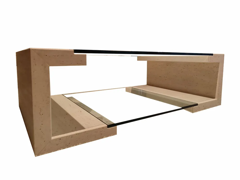 Coffee tables - MANILA Coffee Table in Natural Travertine Marble and Glass - MEDDEL