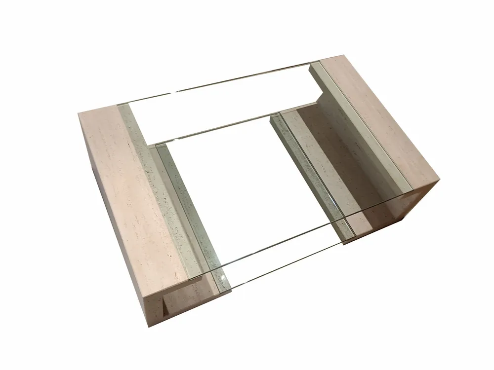 Coffee tables - MANILA Coffee Table in Natural Travertine Marble and Glass - MEDDEL