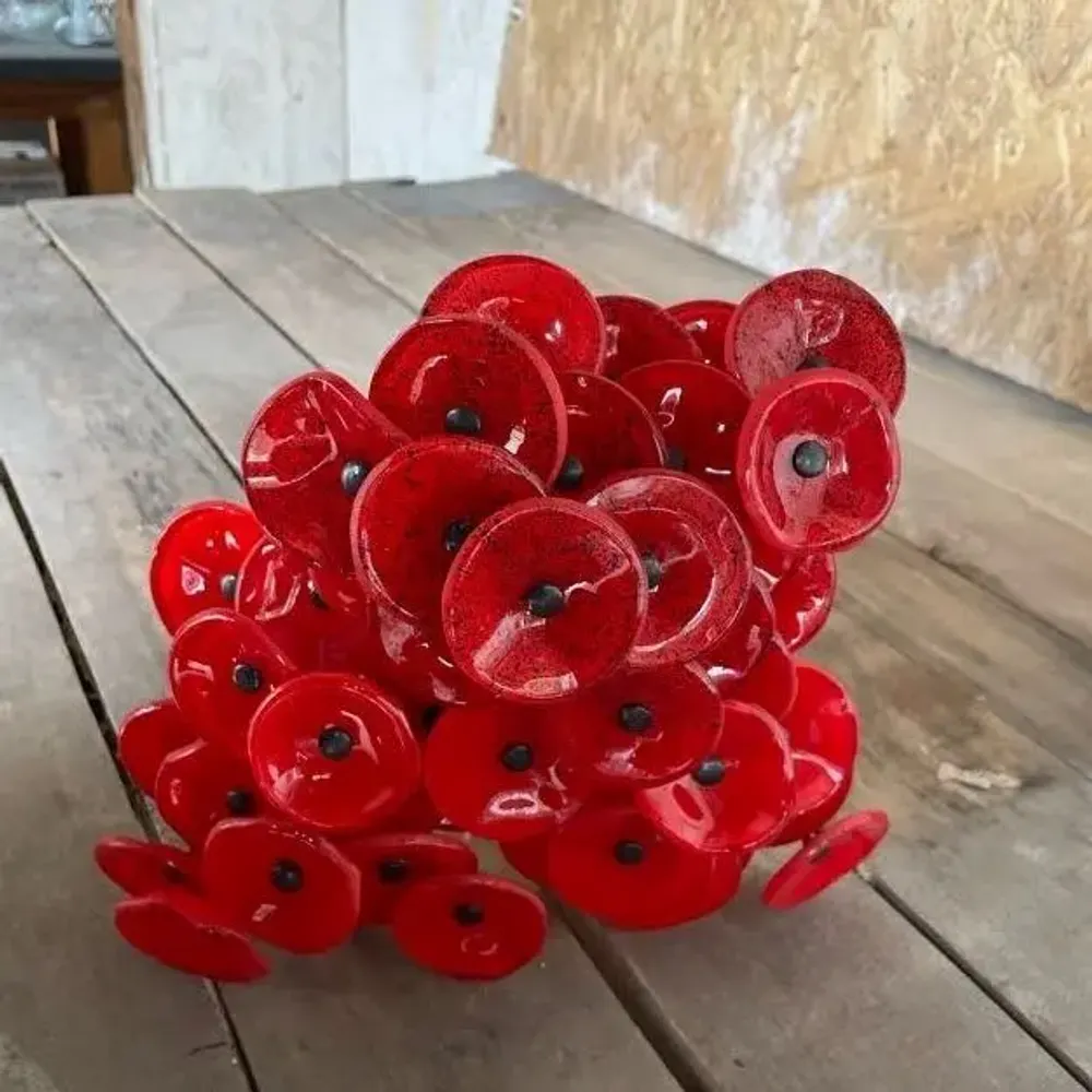 Garden accessories - Red-Black Glass Flower For Outside decoration - CARNEOL GLASS