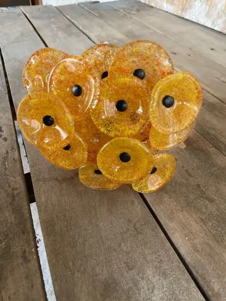 Garden accessories - Round glass flower for outdoor use in transparent, yellow, orange - CARNEOL GLASS
