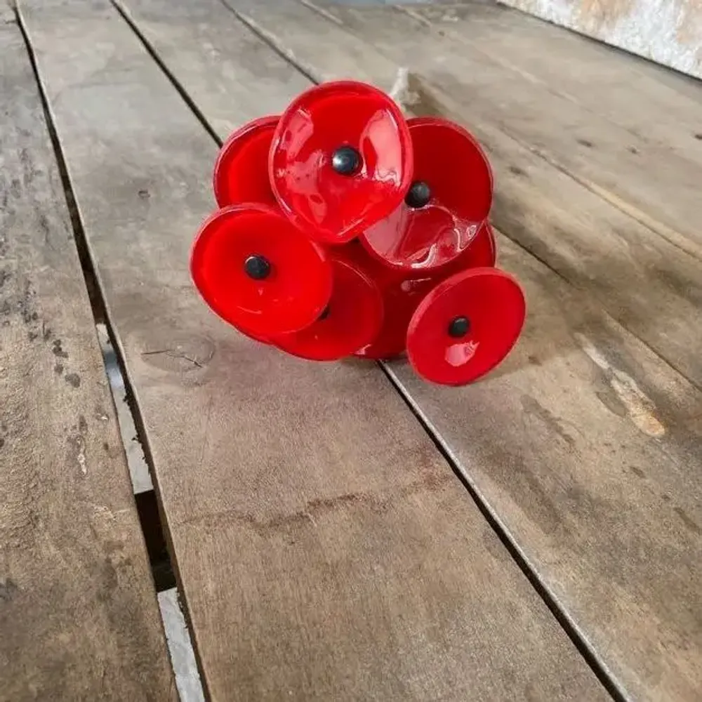 Floral decoration - Round small glass flower for indoor use in red color - CARNEOL GLASS