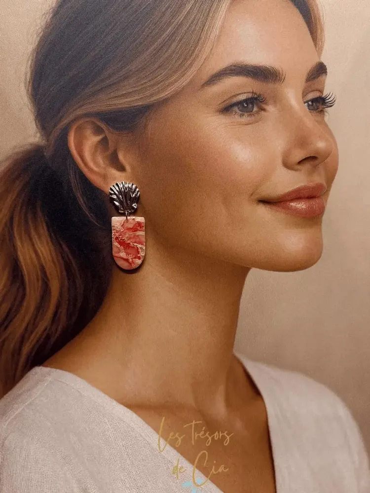Jewelry - JANELLE Gold and Marbled Coral Shell Earrings - LES TRÉSORS DE CIA
