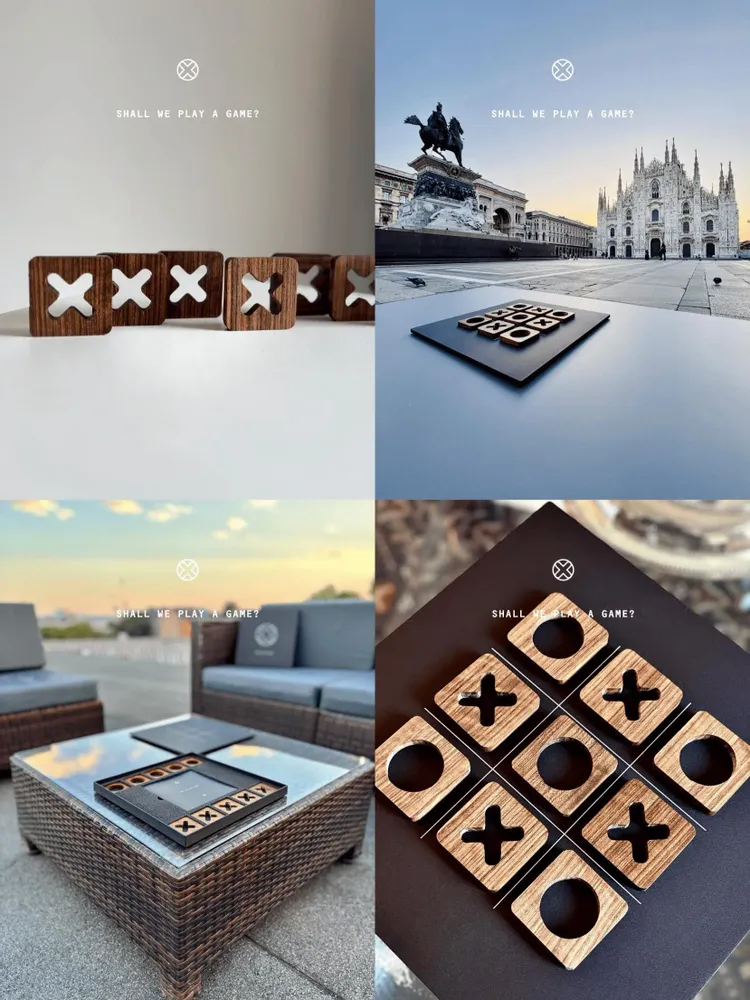 Cadeaux - Plateau de jeu Tic Tac Toe - Ensemble de pièces de jeu en bois massif - SHALL WE PLAY A GAME?