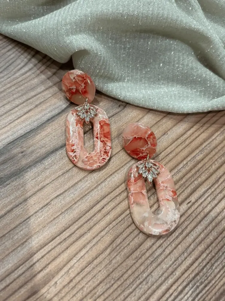 Jewelry - Pink Sparkle” Earrings, Coral Marbled & Crystal Gold - LES TRÉSORS DE CIA