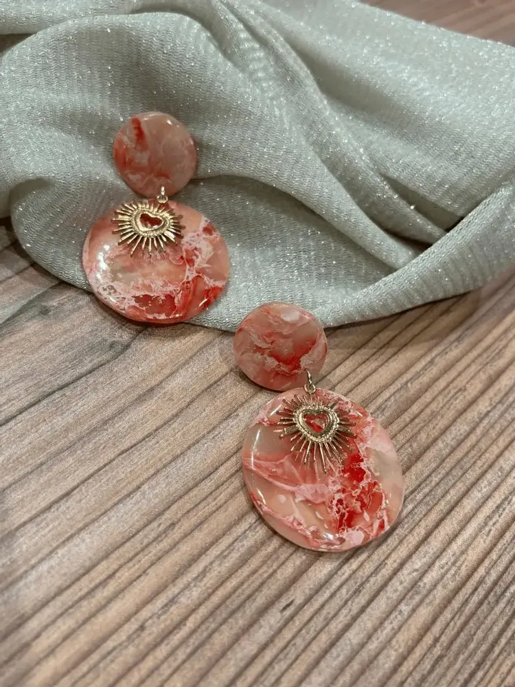 Jewelry - Pink Solar Heart” earrings | SELENA Coral Marble - LES TRÉSORS DE CIA