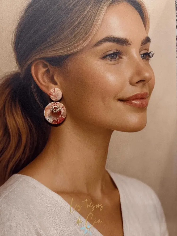 Jewelry - Pink Solar Heart” earrings | SELENA Coral Marble - LES TRÉSORS DE CIA