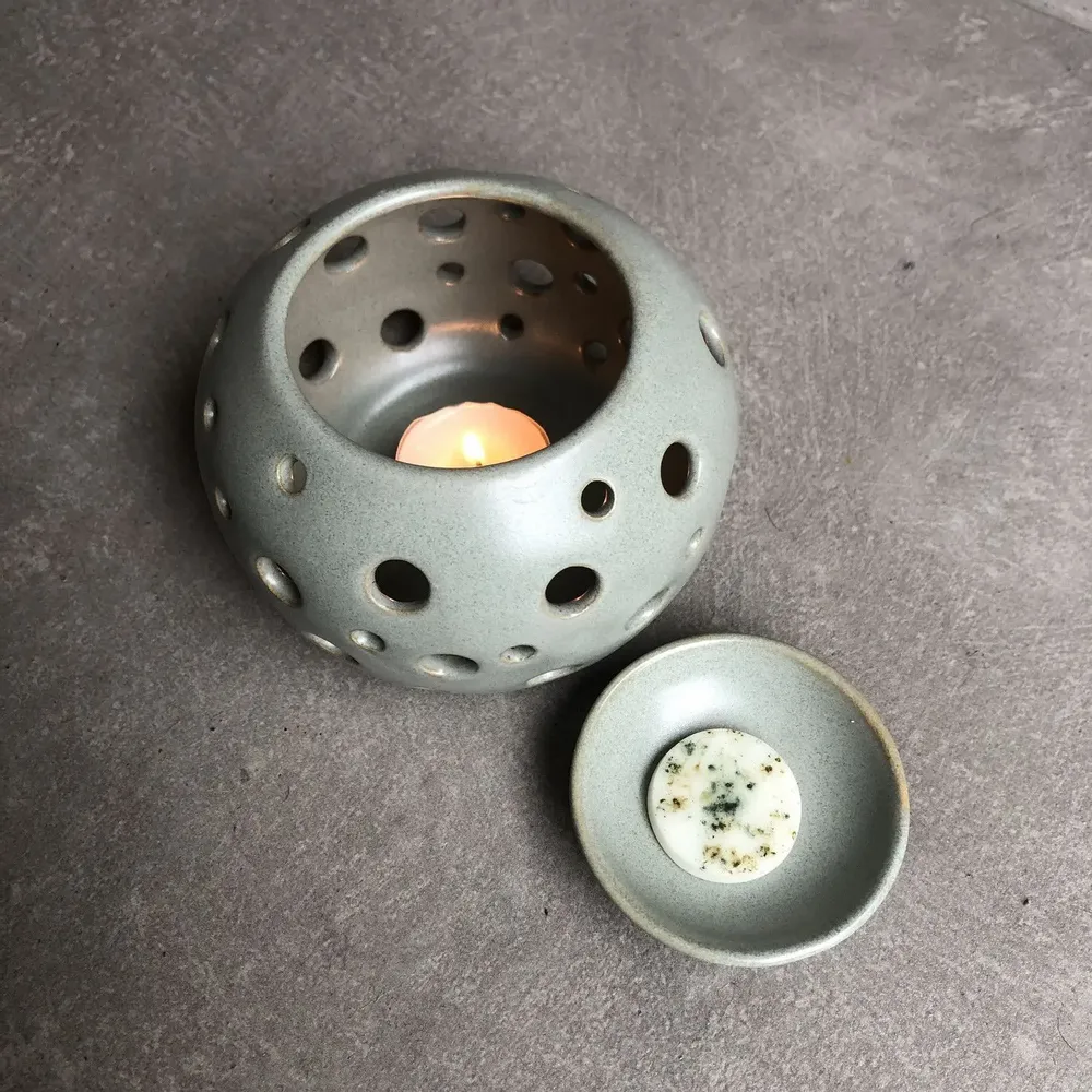 Decorative objects - Enamelled Stoneware Perfume Burner Candle Holder - LES POTERIES DE SWANE