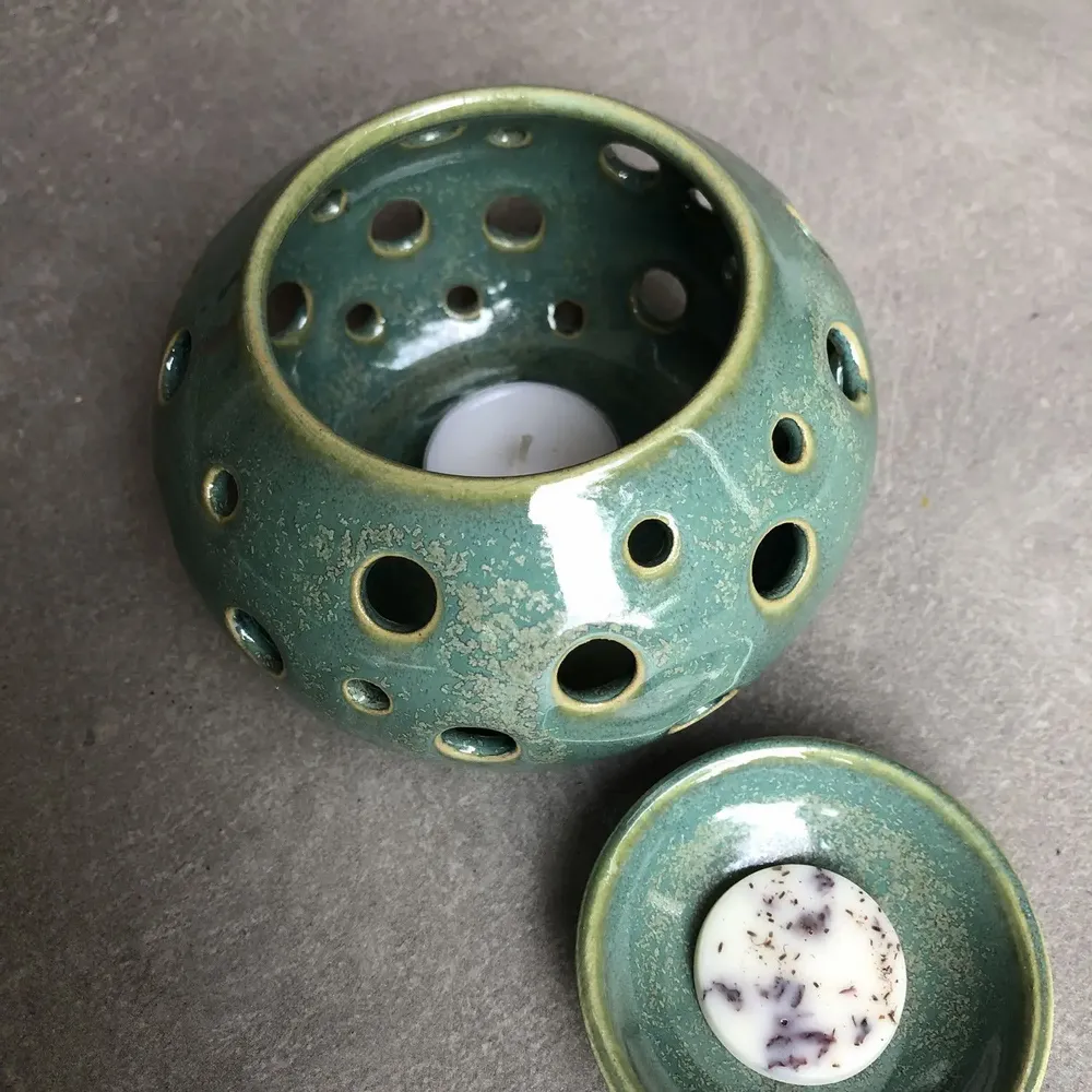 Decorative objects - Enamelled Stoneware Perfume Burner Candle Holder - LES POTERIES DE SWANE