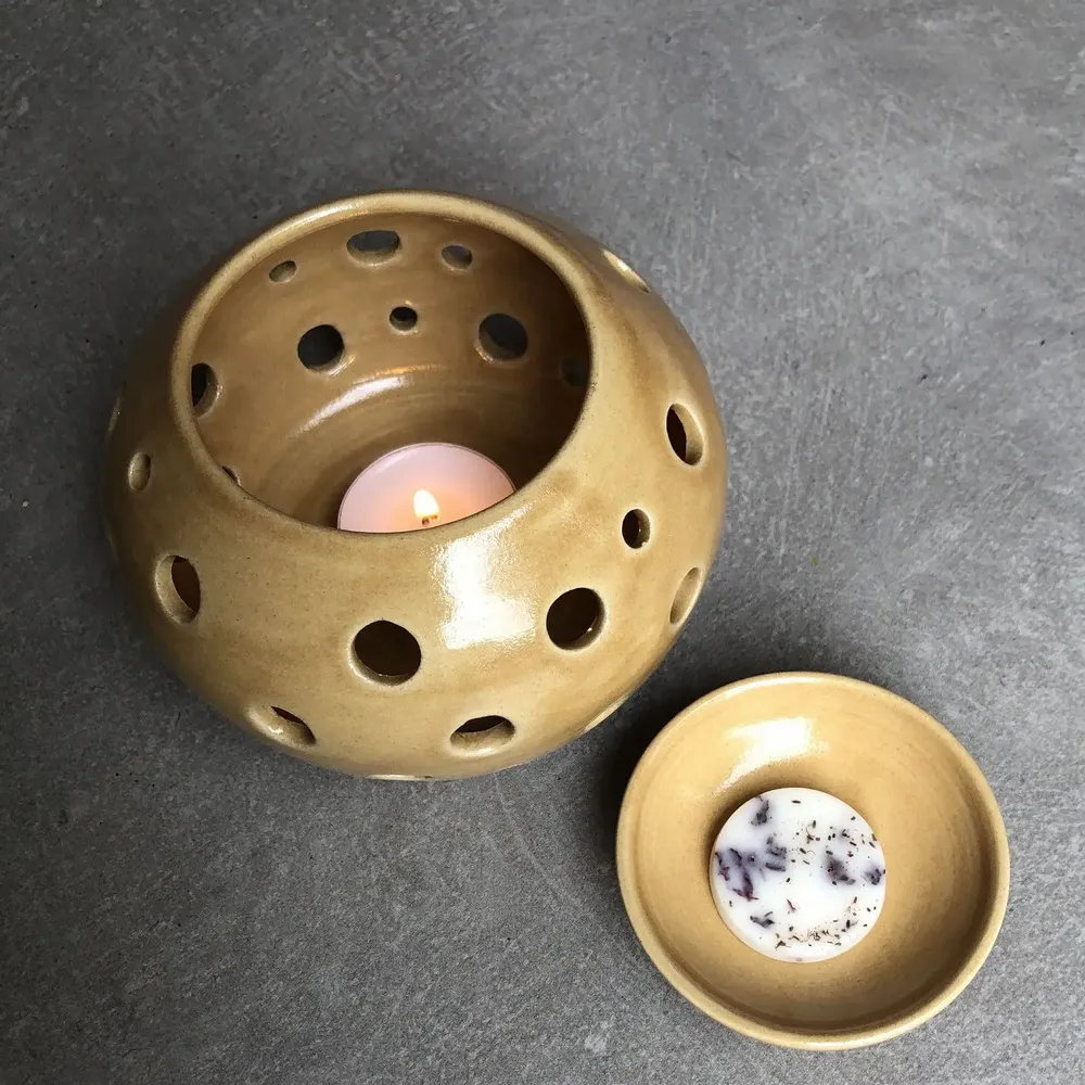 Decorative objects - Enamelled Stoneware Perfume Burner Candle Holder - LES POTERIES DE SWANE