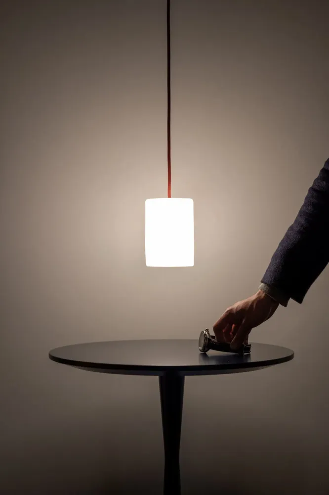 Hanging lights - BULB - Small Cylinder Ceiling Lamp in Glass with Customizable Cable - MOR