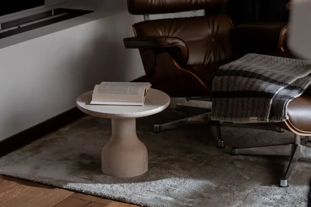 Coffee tables - PESO– Minimalist Round Side Table in Limestone, Medium - MOR